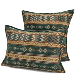 Set Zig zag Ethnic smaragd groen met camel ± 45x45cm en ± 30x45cm